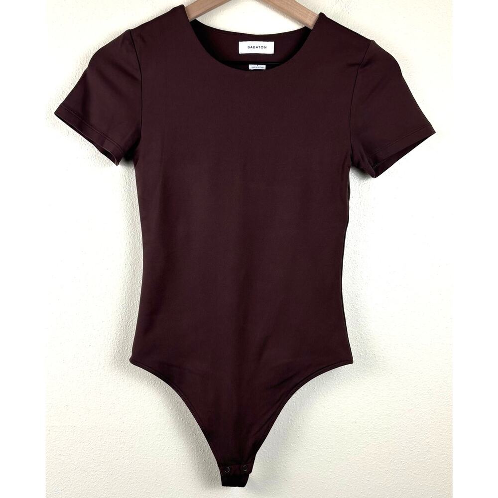 Aritzia Babaton Contour Short Sleeve Bodysuit Size Small in Dark Brown - Picture 3 of 10